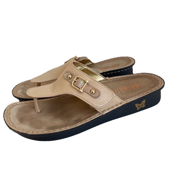 Alegria Womens Van 638 Tan Beige Leather Comfort Slide Thong Sandals Eu 40- US 9 - Picture 1 of 15